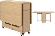 POCDOKYZ Extendable Dining Table, Folding Dining Table, 1.4 m, Movable Wheels + Storage Drawer + Solid Wood Frame, for Kitchen, Dining Room, Restaurant, Wood