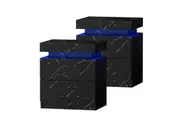 Oikiture 2x Bedside Table 2 Drawers LED Black