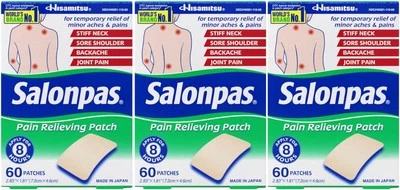 Salonpas Pain Relieving Patches 2.83" x 1.81" 60 Count, Pack 3