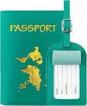 [CHUAN boutique] Gold Stamped Map PU Leather Boarding Pass Passport Holder Luggage Tag Set Leather Passport Wallet Slim Travel Wallet