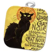 3dRose Vintage French Chat Noir Black Cat Art 8x8 Potholder