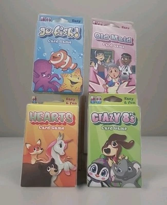 4 Card Game Set Old Maid, Go Fish, Hearts, and Crazy 8s