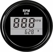 APTPKGDFDK Marine 52mm Digital Tachometer Car Truck Boat Tacho Gauge with Hourmeter Waterproof 0-9990RPM Temperature Meter(AA)