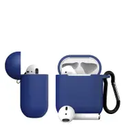 2PCS Luxury Portable PU Leather Wireless bluetooth Earphone Storage Cover with Anti-lost rope & Keychain for Apple Airpods 1/2 DARKBLUE COLOR