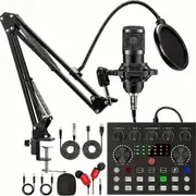Podcast Equipment Bundle, V8s Audio Interface With All In One Live Sound Card And BM800 Condenser Microphone, Podcast Microphone, Perfect For Recor...