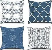 Cushion Covers 50cm x 50cm Blue Velvet 4pcs Double Print Soft Throw Pillow Case 20x20 inch Square Decorative Cushion Cover for Sofa Chair Patio Garden Blench Living Room Car Home Decor