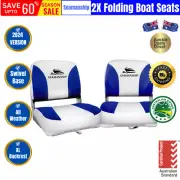 Seamanship 2X Folding Boat Seats Marine Swivel Low Padding WhiteBlue 13cm New