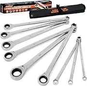 HORUSDY 9-Piece Extra Long Ratchet Spanner Set, Aviation Spanners Chrome Vanadium Steel, Metric 8,10,12,13,14,16,17,19,22mm Combination Wrench Set with Pouch