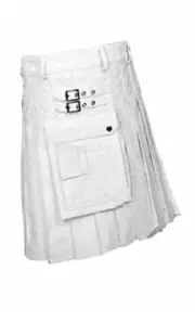 Mens Real Cowhide Leather White Heavy Duty Beautiful Gladiator Pleated Kilt LARP