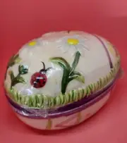 Vintage Porcelain Easter Egg Trinket Box, Floral, Flowers Egg Shaped