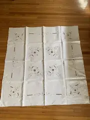 Vintage Embroidered Square Tablecloth 43” Inches with 4 Matching Napkins Italy