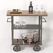 Mobile Storage Cart Vintage Wrought Iron Rolling Cart 3 Tier Bar Cart Multifunctional Wine Cart Industrial Metal Trolleys Restaurant Tea Cart Open Storage Space