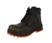Mens Black Work Boots Real Leather Anti Slip Safety Steel Toe Laces Size 7, 8