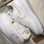 NIKE AIR FORCE 1 全白金邊 休閒板鞋 情侶鞋 AO2132-102 實拍