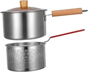 GREENADSCAPE 1Set Stainless Steel Frying Pot with Frying Basket Deep Fryer for for Porridge Soup and More Sturdy Kitchen Essential with Quick Heat Transfer