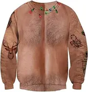 [BOVOSHA] Ugly Christmas Jumper Adult Men 3D Novelty Pullover Women Funny Sweatshirt for Unisex Couple Xmas Gifts Long Sleeve Crew Neck Shirt