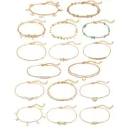 16 Pcs Adjustable Ankle Bracelets Boho Beach Anket Foot Anckle Bracelet