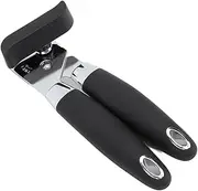 Stainless Steel Handheld Can Opener, Rustproof Manual Can Opener, Can Bottle Opener with Soft Touch Handle for Home Kitchen (Black Plastic Handle)