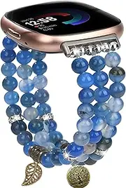 AWSMOR Beaded Band Compatible with Fitbit Versa 4/Versa 3 Bands/Fitbit Sense 2/Sense Bands for Women, Handmade Crystal Beads Stretchy Watch Bracelet for Versa 4