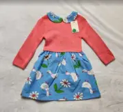 New 12-18M Mini Boden Baby Blue Daisy Duck sweater Peter Pan collar dress 12-18
