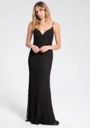 Hayley Paige Black Lace Maxi Dress Size 12 Side Slit NWT New