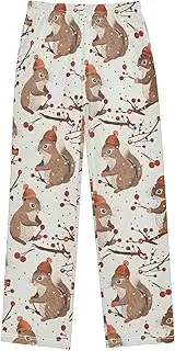 [ZZXXB] Lovely Squirrel with Hat Boys Long Pants Soft Trousers Elastic Waist Kids Lounge Bottoms with Pockets S-XL
