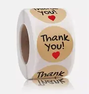 1 Inch Kraft Thank You Stickers Roll, 500 Pcs Thank You Stickers Lables for