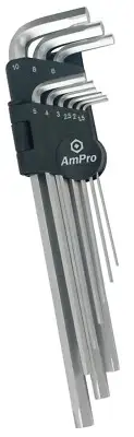 Ampro Metric Stripped Rounded Extra Long Hex Wrench Set 9 Piece T23120
