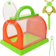 1Set Outdoor Insect Observation Kit Handheld Mesh Cage with Magnifying Glass and Tweezers Lightweight Visible Enclosure for Catch and Study Creatures Includes