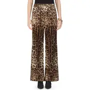 Dolce&Gabbana Leopard Print Wide Leg Stretch Silk Satin Pajama Pants