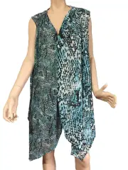 BNWT Womens Sz 20 Autograph Floaty Aqua Print Sleeveless Drape Tunic Top RRP $70