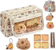 Capybara Plush Pencil Case, Capybara Pencil Case - Cute Pen Holder Pencil Bag | Wide Opening Pencil Case, Office Supplies with 9 Compartments, Funny Cute Pen Holder Bag, Set., Siehe Beschreibung, See