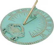 MEDIEVAL CRAFT Brass 10" Dia Vintage Sun Dial Verdigris Finish Garden or Lawn Clock Beach Theme Fish Dial and Crab Plaque Patio Outdoor Compass Sundials for Yards