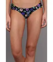 OBEY FACTORY FLORAL SKIMPY SHIRRED SIDE BIKINI SWIM BOTTOMS BLACK MEDIUM NEW $28