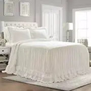 BEAUTIFUL CHIC XXXL WHITE RUFFLE TUFTED COUNTRY SHABBY SOFT BEDSPREAD QUILT SET