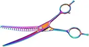 Down Curved Chunker Shears Hair Trimming Stainless Steel Colorful Professional Pet Grooming Scissors Dog Hair Thinning Shears for Household, 7 Inch