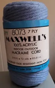 Vintage New Old Stock Maxwell's Macrame Cord 72 Yards Blue Color 8073