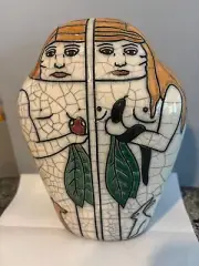Linda Ganstrom Raku Pottery: Embracing Couple, Adam and Eve