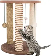 PETMAKER Cat Scratching Post - 3 Scratcher Posts with Carpeted Base Play Area and Perch - Furniture Scratching Deterrent for Indoor Cats by (Brown)