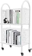 Book Cart, 100 lbs Library Cart, 2-Tier 4-Shelf Rolling Book Cart, Double Sided W-Shaped Sloped Shelves with 2 Lockable Wheels for Home Shelves Office School