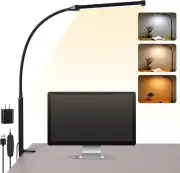 LED Desk Lamp with Clamp - Eye-Care Clip-On Lamp 3 Modes 10 Brightness Gooseneck