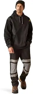 [ARIAT] Men's Rebar Workman Colorblock Logo Hoodie, Black/Charcoal Heather, Large