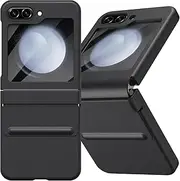 [NINKI] Compatible with Slim Samsung Galaxy Z Flip 5 Leather Case with Hinge Protection,Built-in Screen Protector Shockproof Anti-Scratches Case Phone Cover Case for Samsung Galaxy Z Flip 5 5G Black