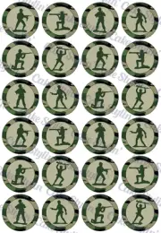 24 x ARMY MEN Edible Cupcake Toppers Wafer Paper KIDS TOY SOLDIERS CAKE 4cm