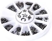 Labymos 1 Box Punk Rivets Nail Stickers Black Metal Mani Decoration Decals Cool Mani Boxed Black Punk Rivets