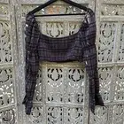 Revolve More to Come Women's Plaid Printed Crop Top Size M Milkmaid Peasant Puff