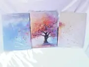 3 PANEL COLORFUL GRAFFITI TREE CANVAS WALL ART ( 12" x 16" X 3)
