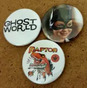 Ghost World pin back badge set Enid Raptor *
