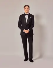 Hawes & Curtis Black Wool Slim Fit Dinner Suit Hemmed Trousers Size: 34-31"