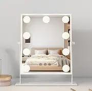 GASHIO Hollywood Mirror with 3 Light Colours Makeup Mirror with Lighting Dimmable 9 LED Makeup Mirror 360° Rotatable Cosmetic Mirror with Touch Function Makeup Mirror Table Mirror - Cosmetic Mirror